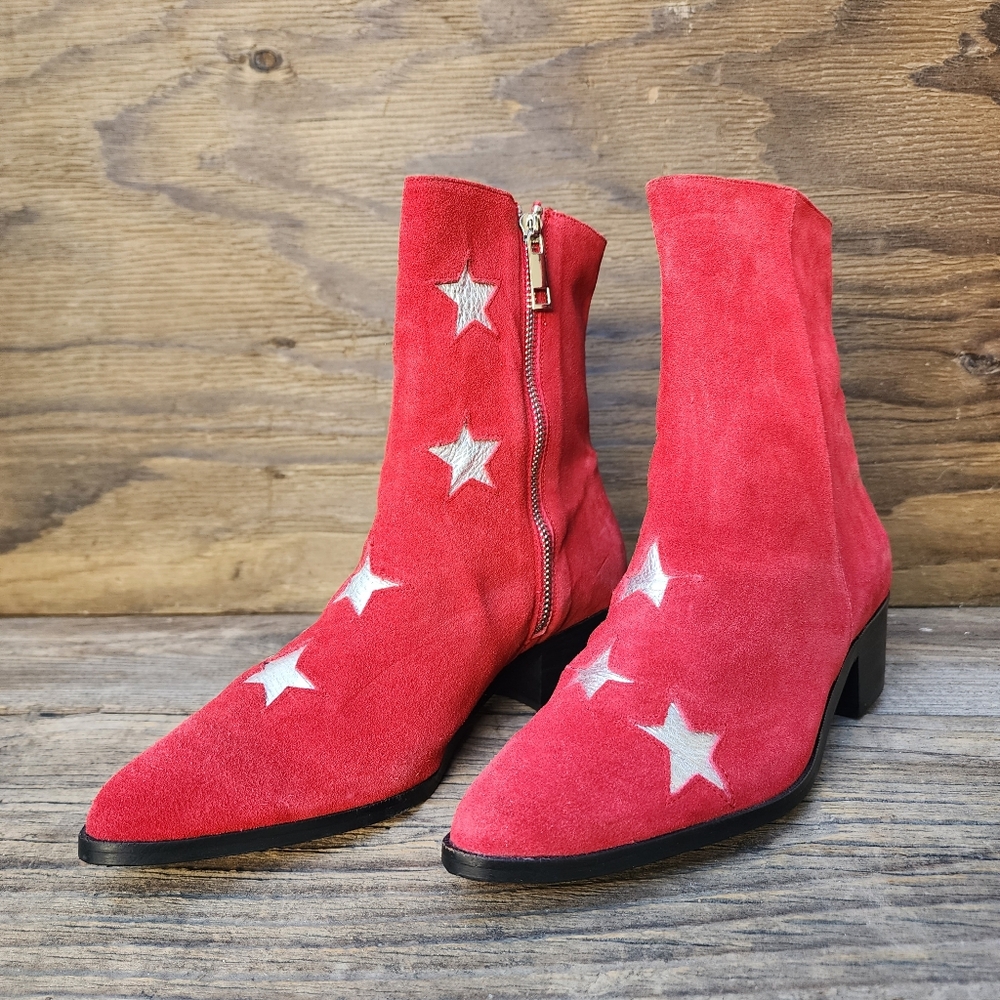 Modern Vice Stars Red Suede Leather Boots Size EUR 38.5 New - Picture 5 of 15